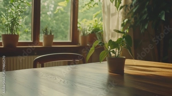 Fototapeta Sunlit Serenity: A Tabletop Garden