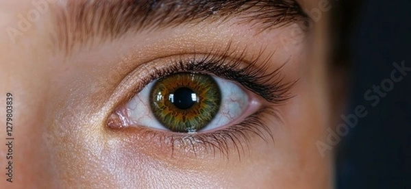 Fototapeta Close-up of a human eye with a hazel iris.
