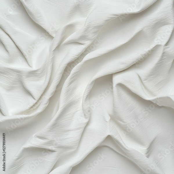 Fototapeta White fabric texture background with soft folds and delicate patterns.