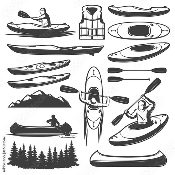 Obraz Vintage Kayaking Elements Set