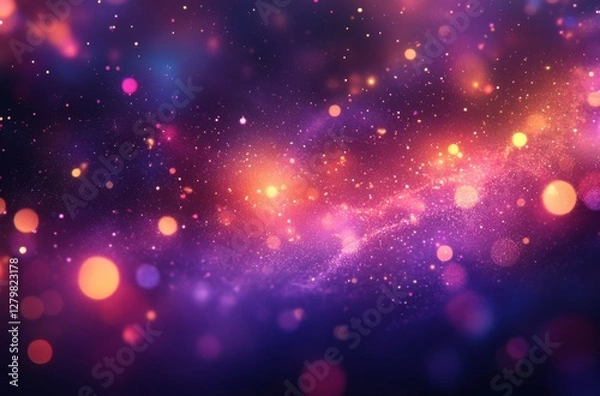 Fototapeta Vibrant Cosmic Background with Glowing Stars, Colorful Bokeh Effects, and Mystical Swirls in Deep Space, Perfect for Creative Projects and Designs
