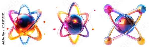 Obraz Colorful Atomic Model Illustration on Transparent Background