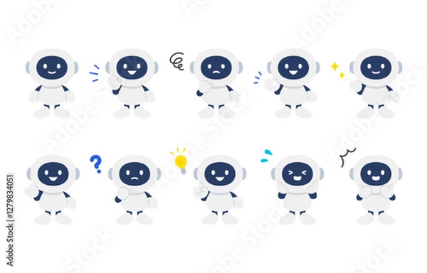 Fototapeta いろいろな表情･ポーズをするAIロボットの全身セット【ベクターイラスト素材】