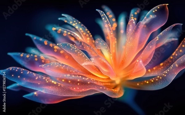 Fototapeta Beautiful and Vibrant Abstract Flower with Colorful Petals and Sparkling Dots on a Dark Background, Perfect for Artistic and Nature-Inspired Themes