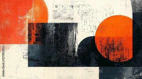 Fototapeta Abstract Geometric Art with Orange Circles and Dark Textures