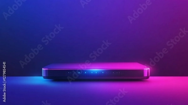 Obraz Modem glowing, purple-blue background, home network, internet connection