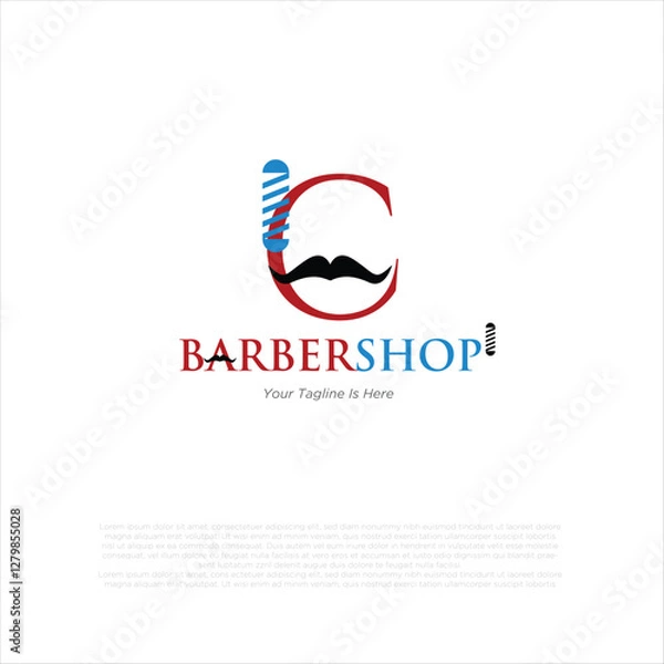 Obraz Letter c barbershop logo design vector illustration idea