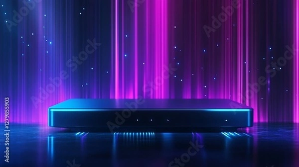 Obraz Neon Stage Platform, Futuristic, Cyberpunk, Product Display