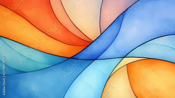 Obraz Abstract watercolor artwork with flowing lines and vibrant colors blending together in soft curves