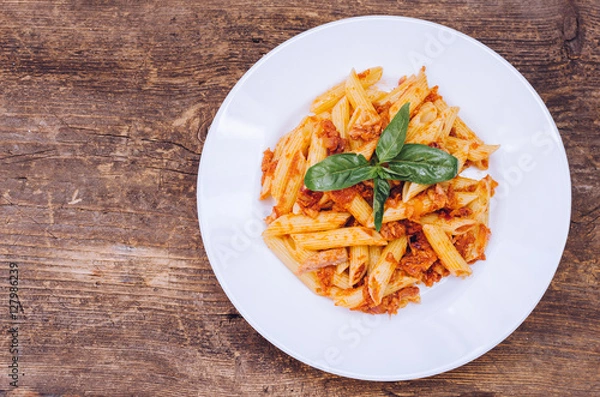 Obraz Penne pasta with tuna and basil