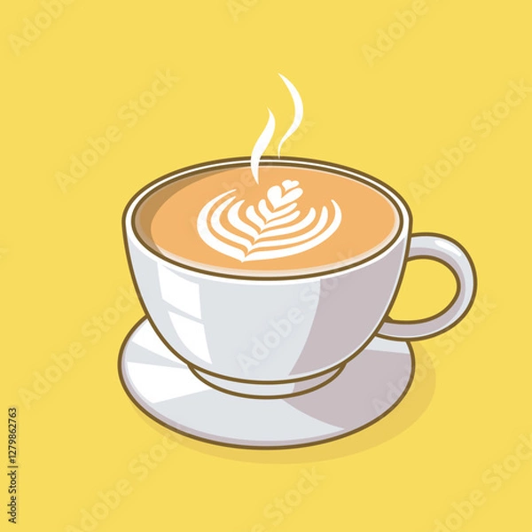 Fototapeta coffee milk in a cup and heart shaped latte art