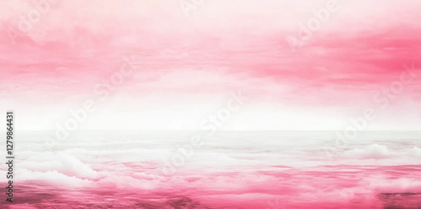 Fototapeta serene gradient of red to dark pink fills sky, blending softly with white clouds below, creating tranquil and dreamy atmosphere