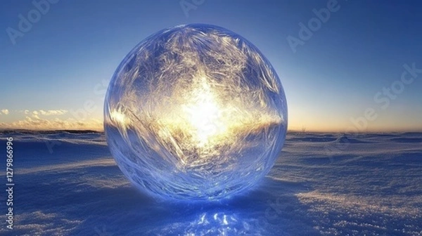 Obraz Crystal Sphere Reflecting Warm Sunset Over Snowy Landscape