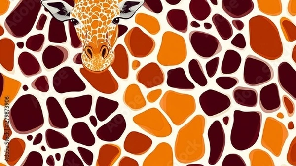Obraz Giraffe head peeking, safari print, background pattern, textile design