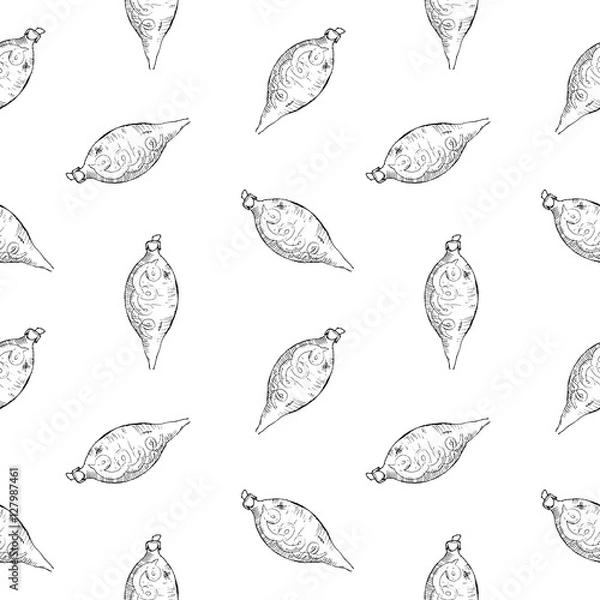 Fototapeta Seamless pattern of vintage hand drawn balls and toys. Christmas and New Year design elements