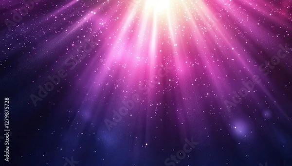 Fototapeta Vibrant Cosmic Background with Rays of Light and Sparkling Stars in a Stunning Purple and Pink Color Palette