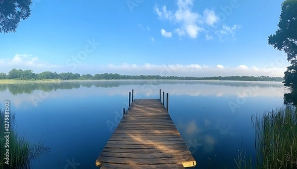 Fototapeta Serene Lakeside Dock at Dawn