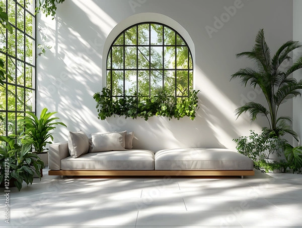 Obraz 5窓から明るい自然光が差し込んでるナチュラルなリラックスできるリビングルーム　Gererated AI