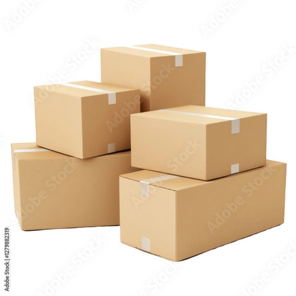 Fototapeta Stacked Plain Brown Cardboard Boxes for Shipping or Storage Use