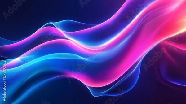 Fototapeta Abstract background of modern tech gradient waves in blue and pink hues, technology, modern, abstract, background, waves. Dynamic abstract light trails in neon pink and blue hues.