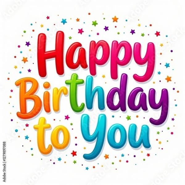 Fototapeta Colorful Happy Birthday Message with Stars and Confetti