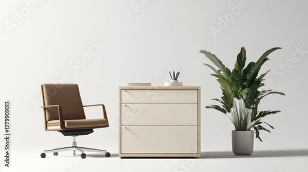 Fototapeta Sleek Office Drawer Unit on White Background
