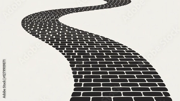 Fototapeta Abstract Black and White Brick Path Winding Through Space
