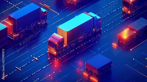 Obraz Digital Highway Trucks Navigating Network