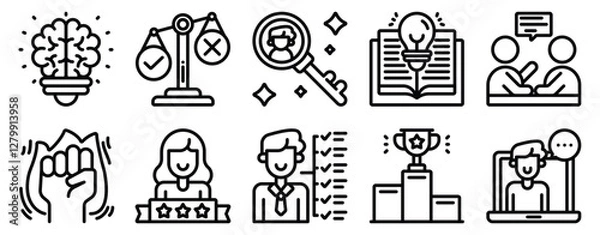 Fototapeta Mentoring and Training Icon Set Empowering Line Style Collection for Growth and Learning.