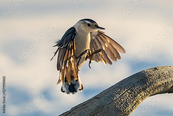 Fototapeta Nuthatch in flight and landing