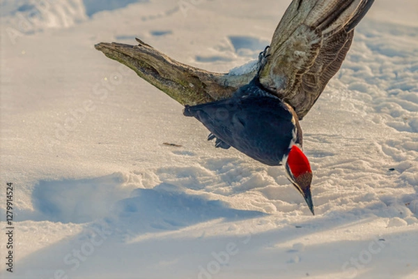 Fototapeta Pileated Woodpecker in snow