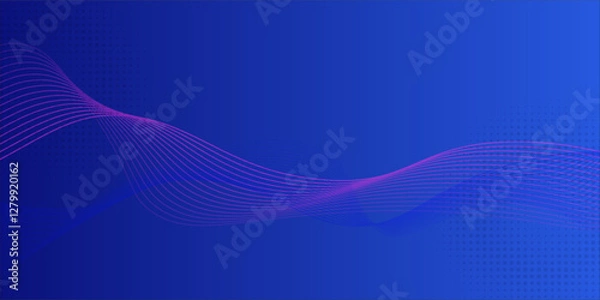 Fototapeta Blue wavy background. Abstract technology banner with pattern of dots