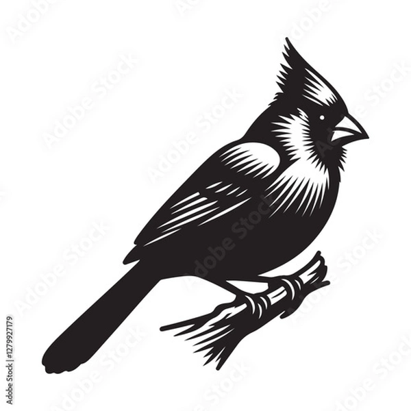 Fototapeta Cardinal Bird Silhouette Vector Illustration, Solid White Background.