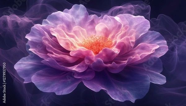 Obraz Soft, vibrant peony flower, smoky background,  design element