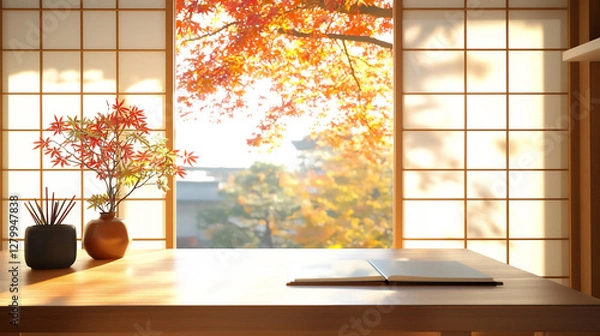 Obraz  autumn-inspired bright japanese study room