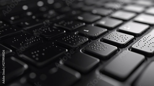 Fototapeta Close up view of a black laptop keyboard key arrangement