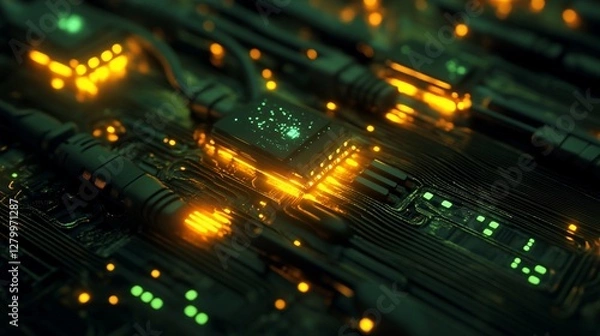 Obraz Glowing circuit board processor data center server