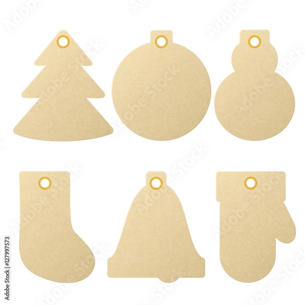 Obraz Collection of textured kraft paper Christmas and New Year gift tags