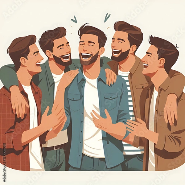 Fototapeta Friends Gathering: Diverse Characters Celebrating Joy and Camaraderie in Vibrant Modern Art Illustration