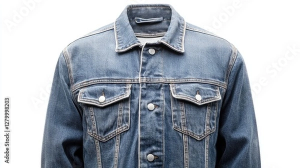 Fototapeta Closeup of denim jacket against white background. Possible use Fashion catalog