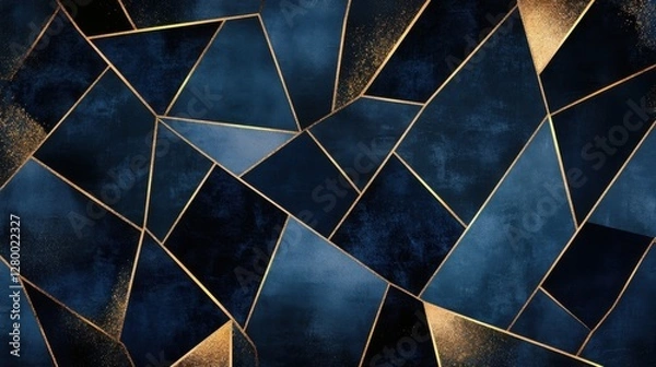 Fototapeta Abstract geometric pattern with dark blue and gold accents on surface