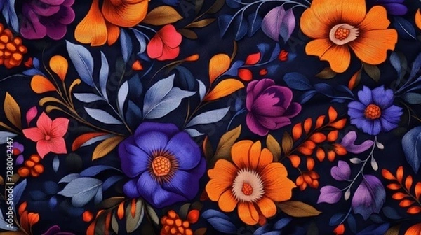 Obraz Vibrant floral design textile art nature-inspired colorful palette close-up elegance