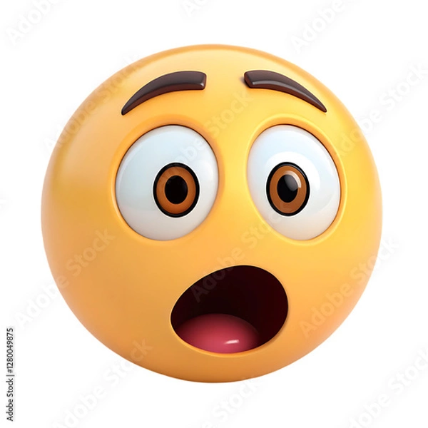 Fototapeta A really high quality 3d yellow astonished emoji illustration isolated on white background.  big eye astonished  emoji illustration on white. trending emojis on white background.