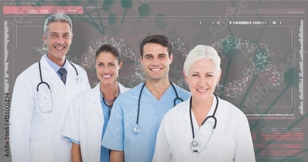 Fototapeta Composite image of portrait of confident medical team