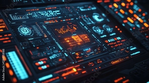 Fototapeta Futuristic Tech Interface  Digital Dashboard Display