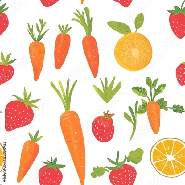 Fototapeta Colorful Fruit and Vegetable Seamless Pattern