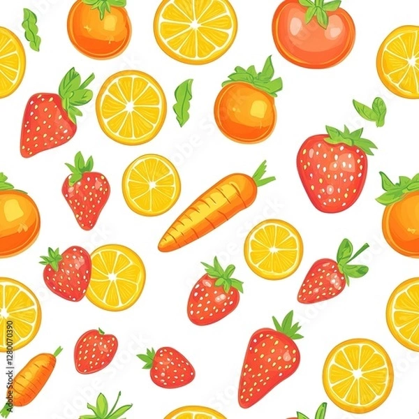 Fototapeta Fresh Fruit and Vegetable Seamless Pattern