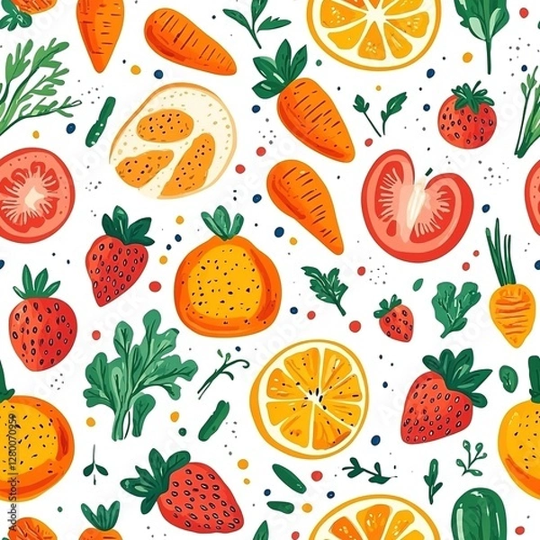 Fototapeta Vibrant Fruit   Veggie Seamless Pattern
