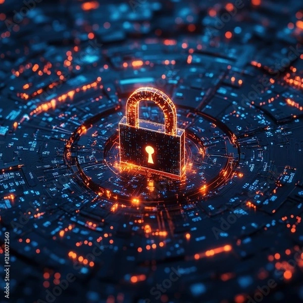 Fototapeta Cyber Security  Digital Lock on Circuit Board