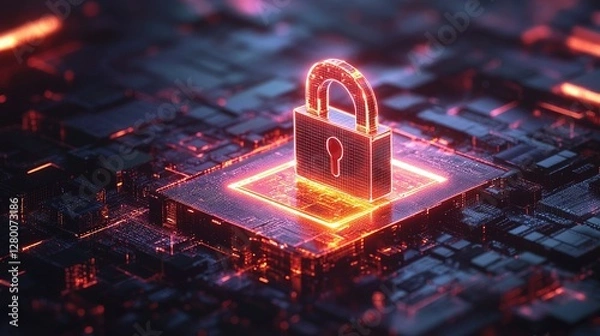 Fototapeta Cyber Security  Digital Lock on Circuit Board